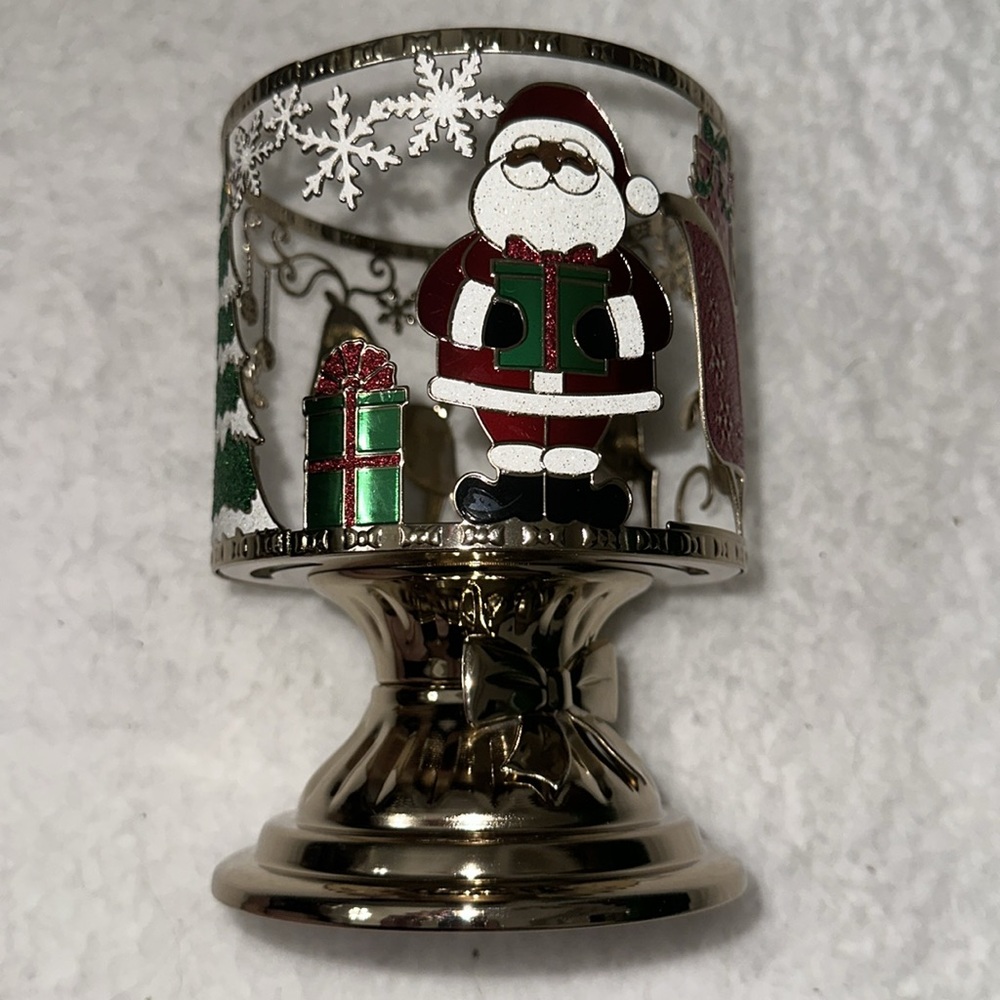 Bath & Body Works Christmas Candle Holder 3 Wick 14.5 Oz. Holiday Pedestal Bow